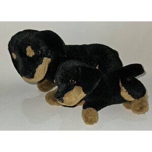 VTG 2 Prima Classic E&J Black Brown Puppy Dog Plush Lot Rottweiler Realistic